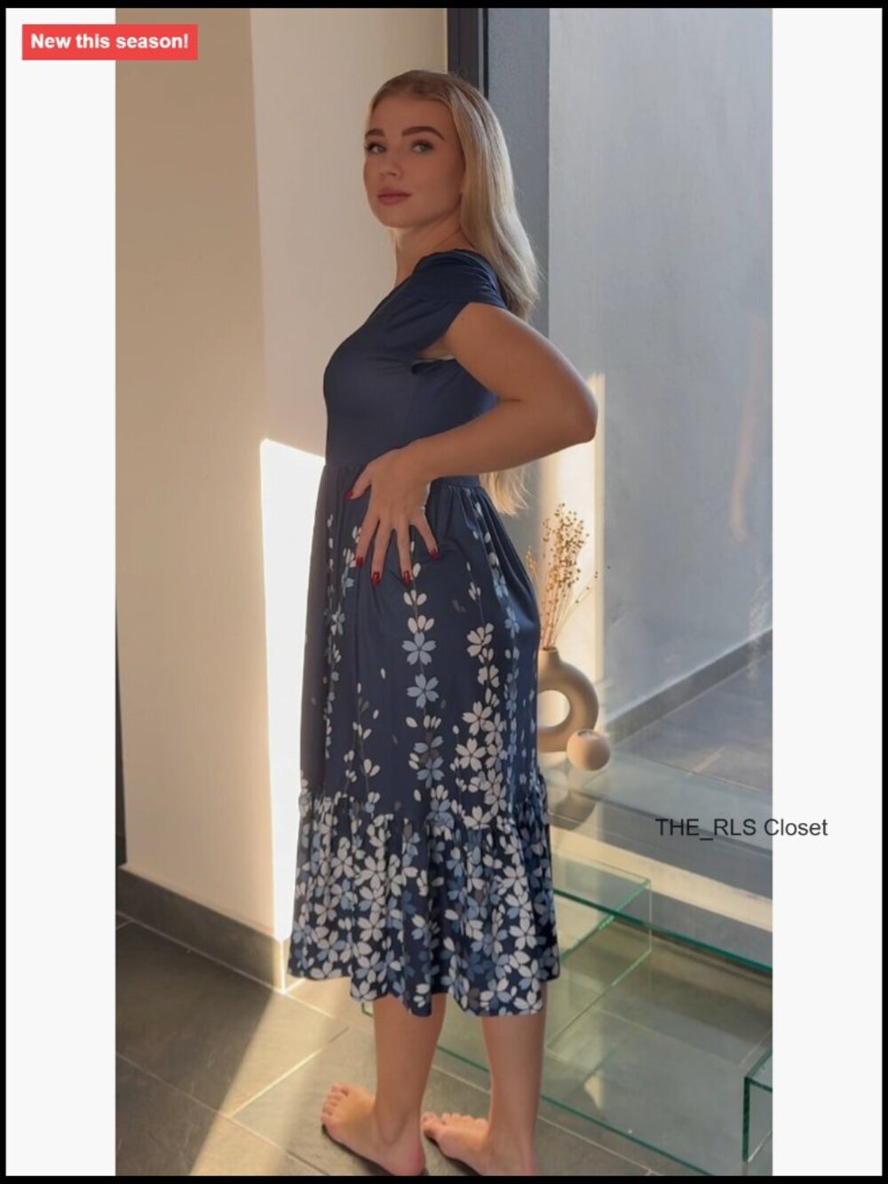 Summer Midi A Line Dress Short Sleeve Casual Flowy Tiered Beach Sundress with - Picture 7 of 7
